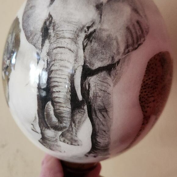 Sherry Rowe South Africa Art Decoupage Ostrich Egg Safari African Wildlife Lion - Picture 1 of 10